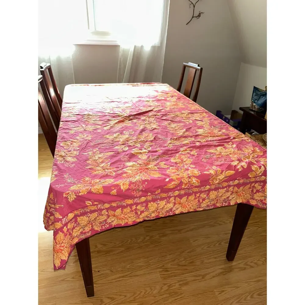 April Cornell vintage rectangular tablecloth red floral  grapes 56x78